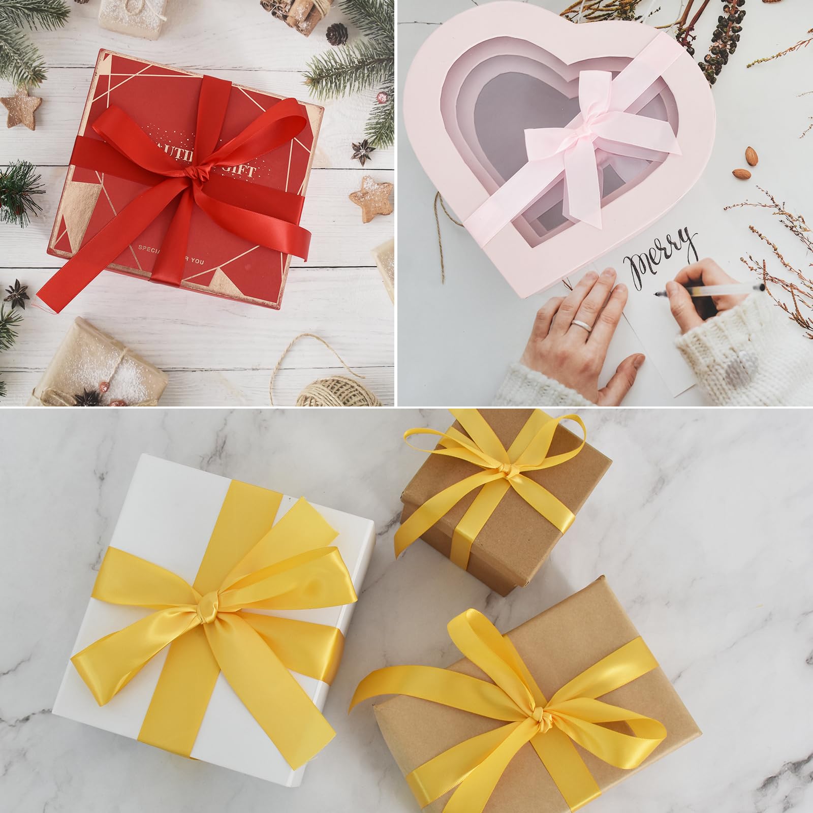 TONIFUL Pink Solid Satin Ribbon 1 Inch x 50 Yard Thin Satin Ribbon for Flower Bouquet Gift Wrapping, Sewing - Image 4