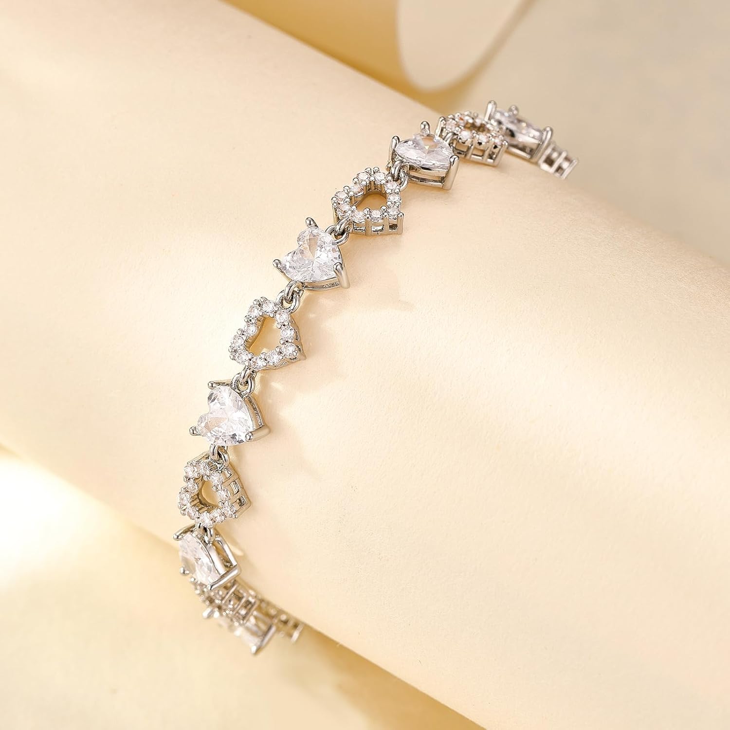 Tennis Bracelets for Women 14K Gold/White Gold Plated 5mm Round Heart Shape Cubic Zirconia Bracelets Trendy Dainty Rhinestone Bracelet Jewelry Gifts for Her Mom Wife - Image 4