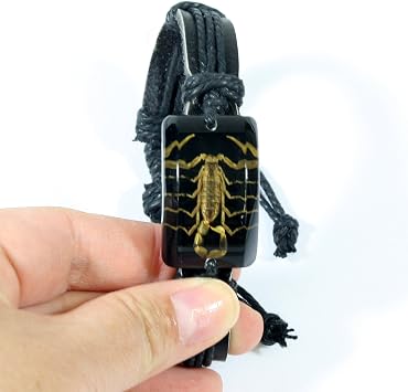 REALBUG Gold Scorpion Bracelet, Black, Leather , 10 inches