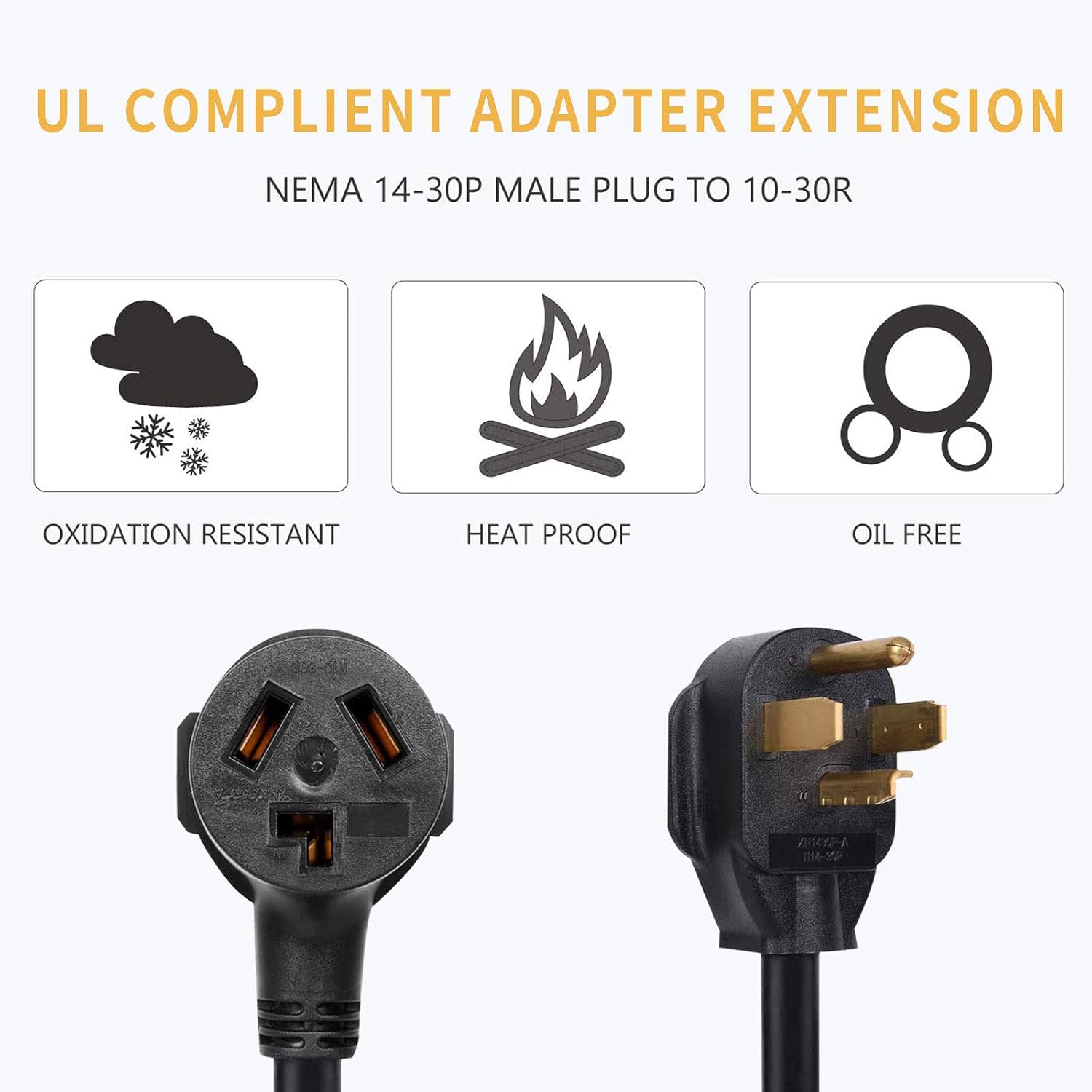 S7 Dryer Adapter Cord, Dryer Adapter 3 Prong to 4 Prong NEMA 14-30P Male to 10-30R Female, 30A, 250V,Dryer Cord Adapter 4 to 3 Prong(20inch) UL Compliant