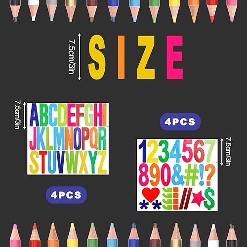 Miniatura 2 de 220 piezas8 hojas de calcomanías con símbolos, letras mayúsculas autoadhesivas de 3 pulgadas, calcomanías de números del alfabeto, letras para