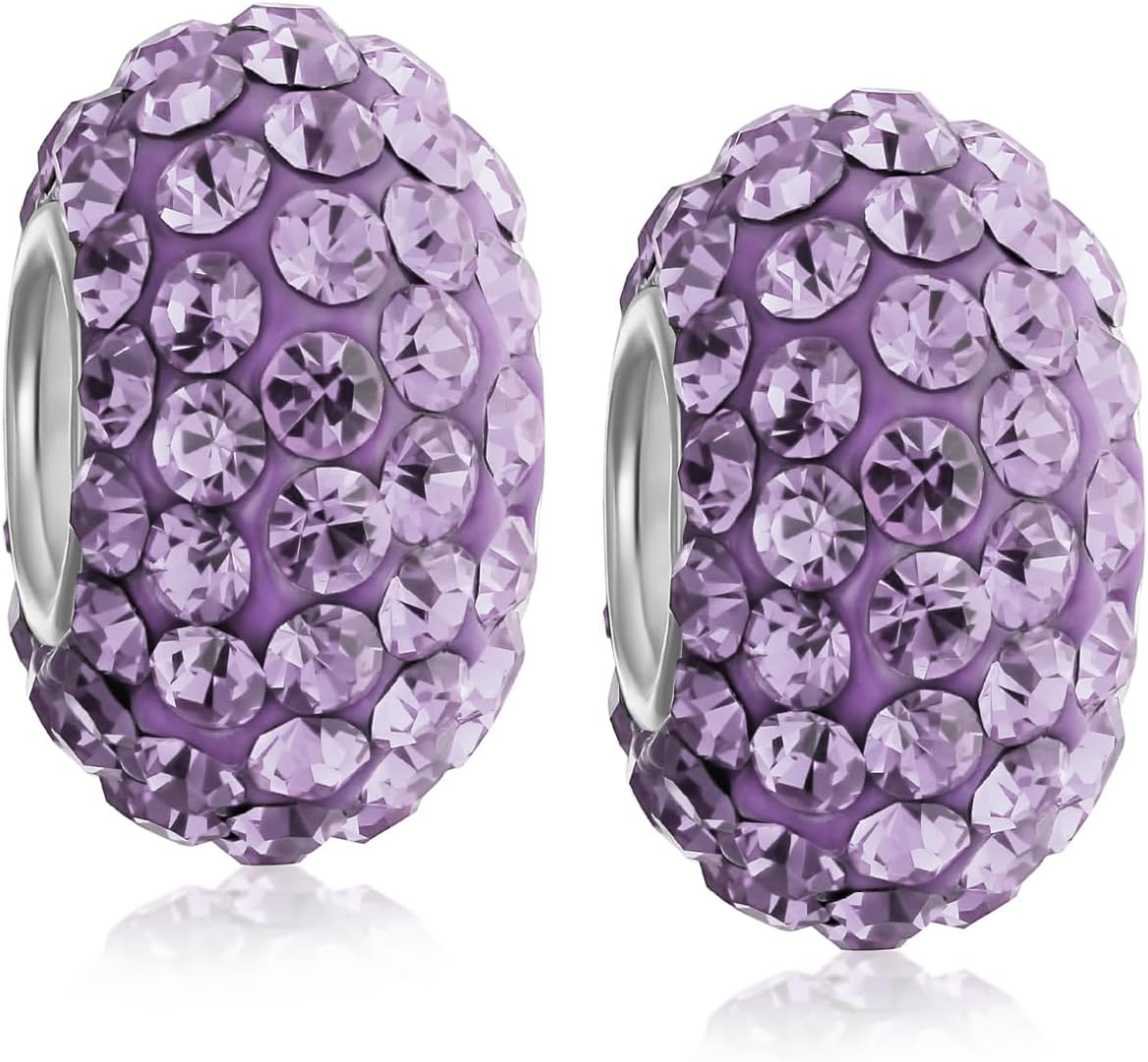 Juego de dos núcleos de cuentas espaciadoras de cristal de plata de ley .925 se adapta a la pulsera de encanto europeo para mujer