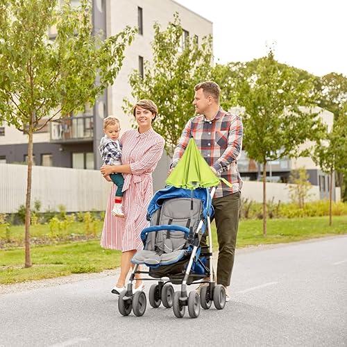 Miniatura 8 de Garneck Paraguas para cochecito con abrazadera ajustable, protección UV para cochecito de bebé, cochecito de bebé, parasol verde con clip para