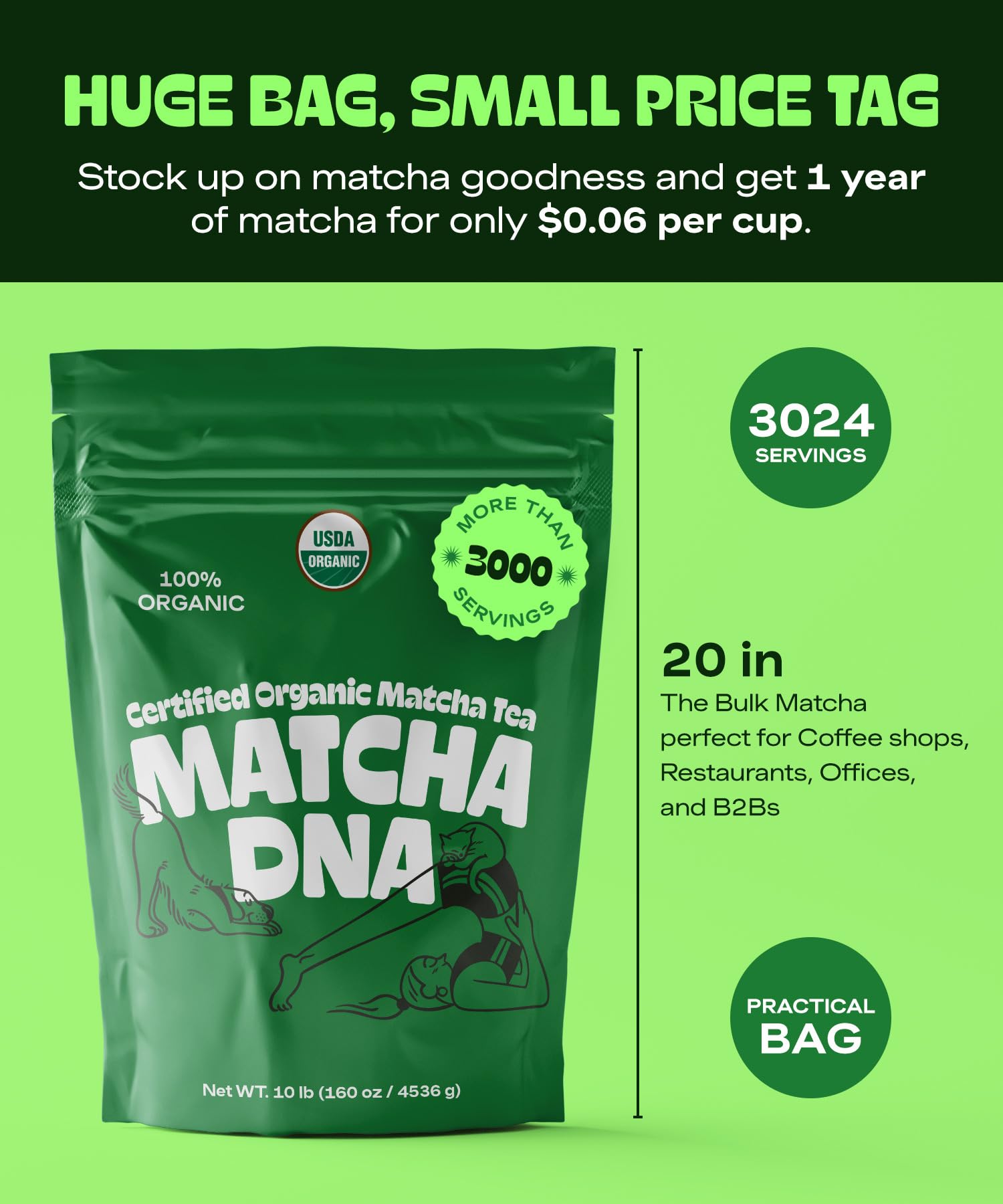 MATCHA DNA Certified Organic Matcha Green Tea Powder 160 oz BAG — view 5