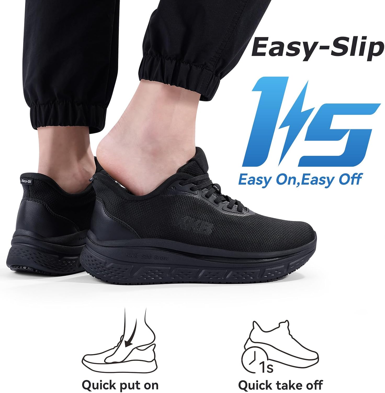 Men's Non Slip Work Shoes Waterproof Easy Slip Sneakers for Kitchen Restaurant Chefs Nurses with Arch Fit Support Orthopedic
