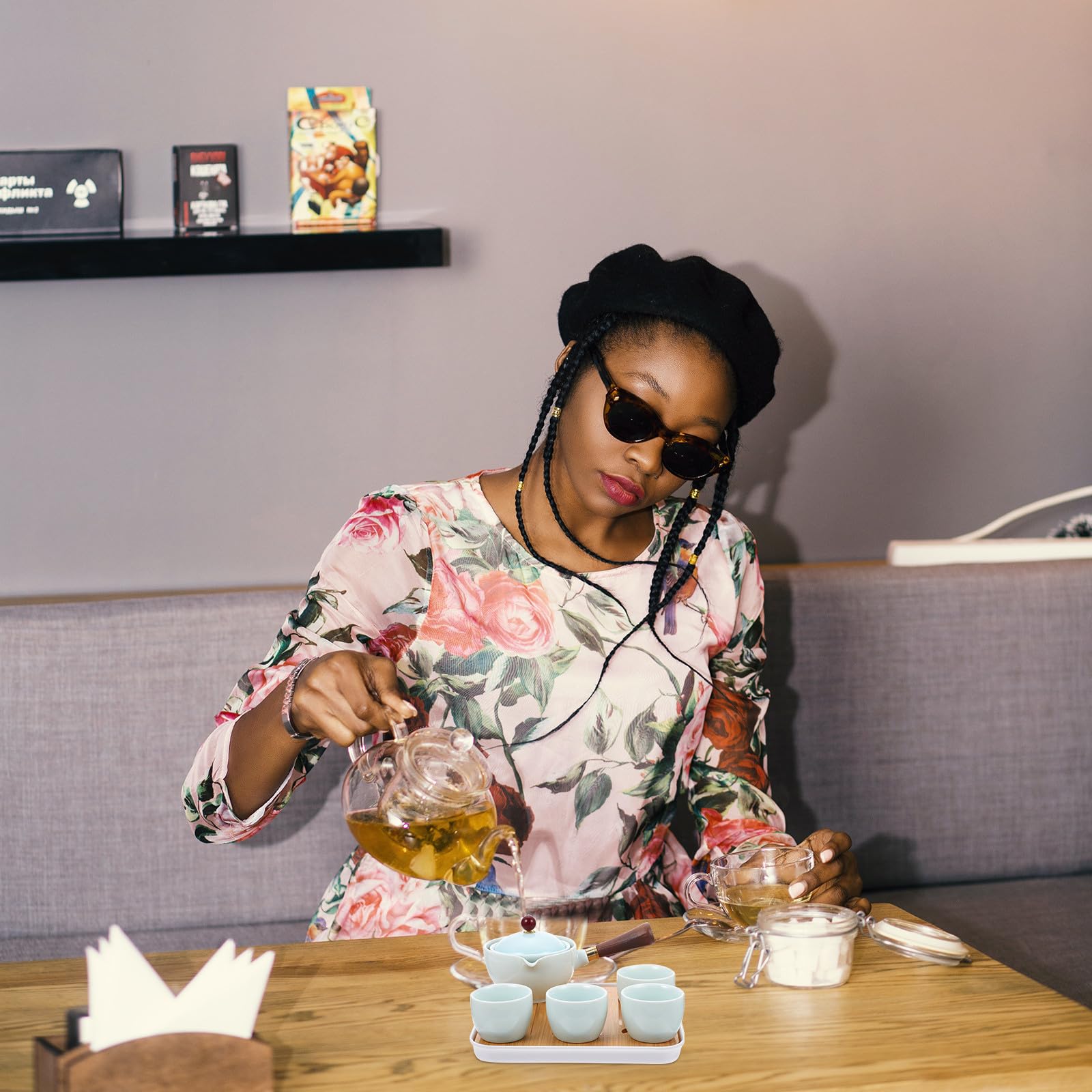 Mipcase Tetera de Cerámica Asa para Hacer Té Estilo Kung Fu, Práctico Juego de 1 Set Elegante para Oficina y Momento de Té Tarde