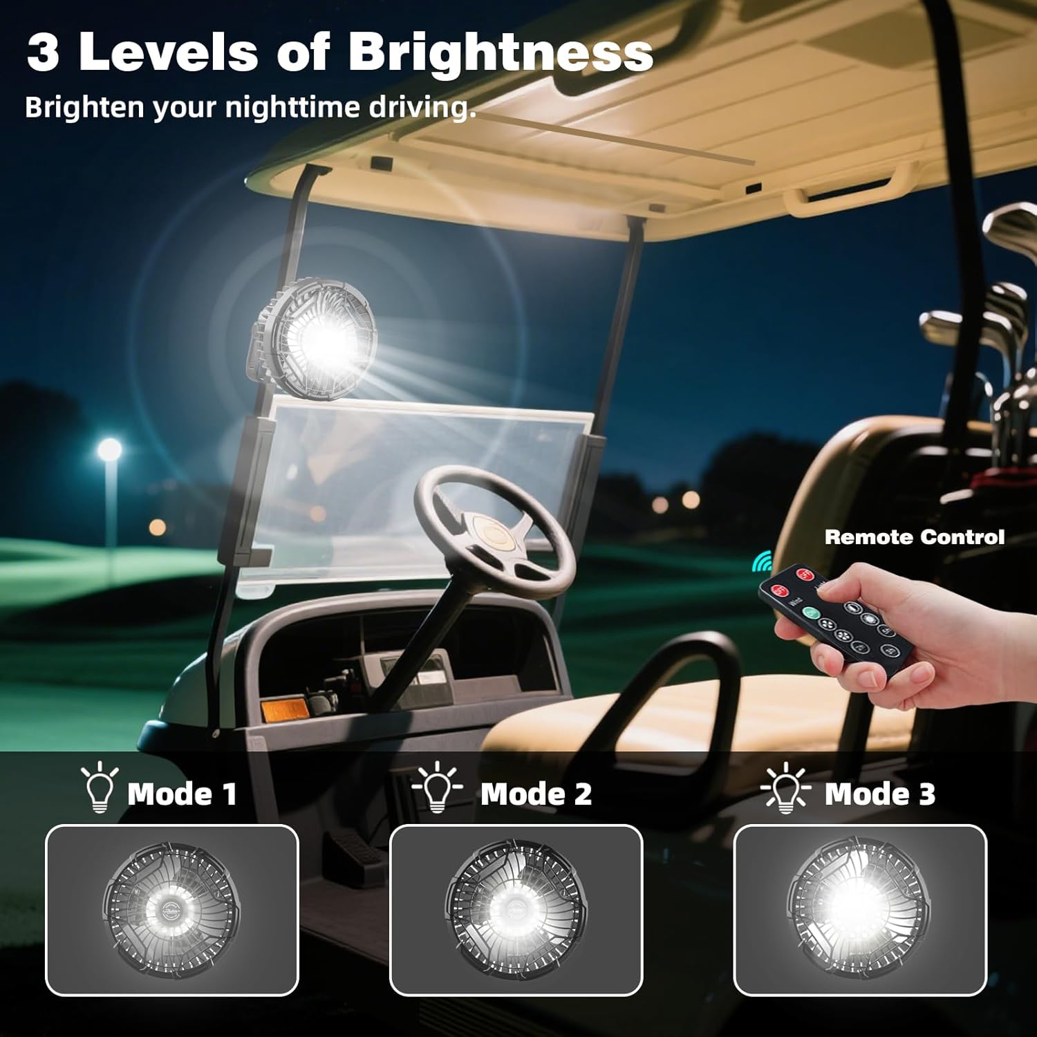 Roykaw 10400 mAh Magnetic Golf Cart Fan Portable Rechargeable Battery Powered, 24+ Hrs, w/LED Lights, Compatible with EZGO/Club Car/Yamaha & All Ironic-Body, Cordless & Remote Control, 1 PC - Image 5