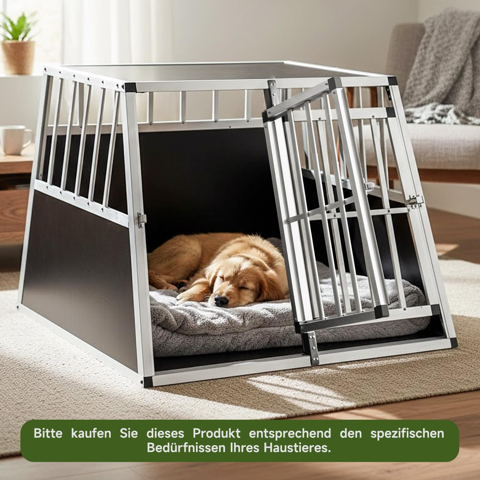 Hunde Transportbox Autotransportbox ALU Hunde Box für den Transport MDF Platten Aluminium 1 Türig Gitterbox Welpen Transportbox (95 * 86 * 69cm)