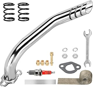 Header Exhaust Pipe Kit Compatible with Predator 212cc 224cc 196cc 6.5HP GX160 GX200 Engine Coleman Mini Bike CT200U BT200X CT200U-EX KT196 Go Kart Baja MB200 with Main Jets Parts (Silver)