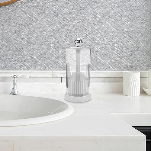 Miniatura 4 de Rotating Makeup Brush Holder with Adjustable Height and Swivel Base White Dustproof Cosmetic Organizer Box for Vanity and Bathroom Countertop