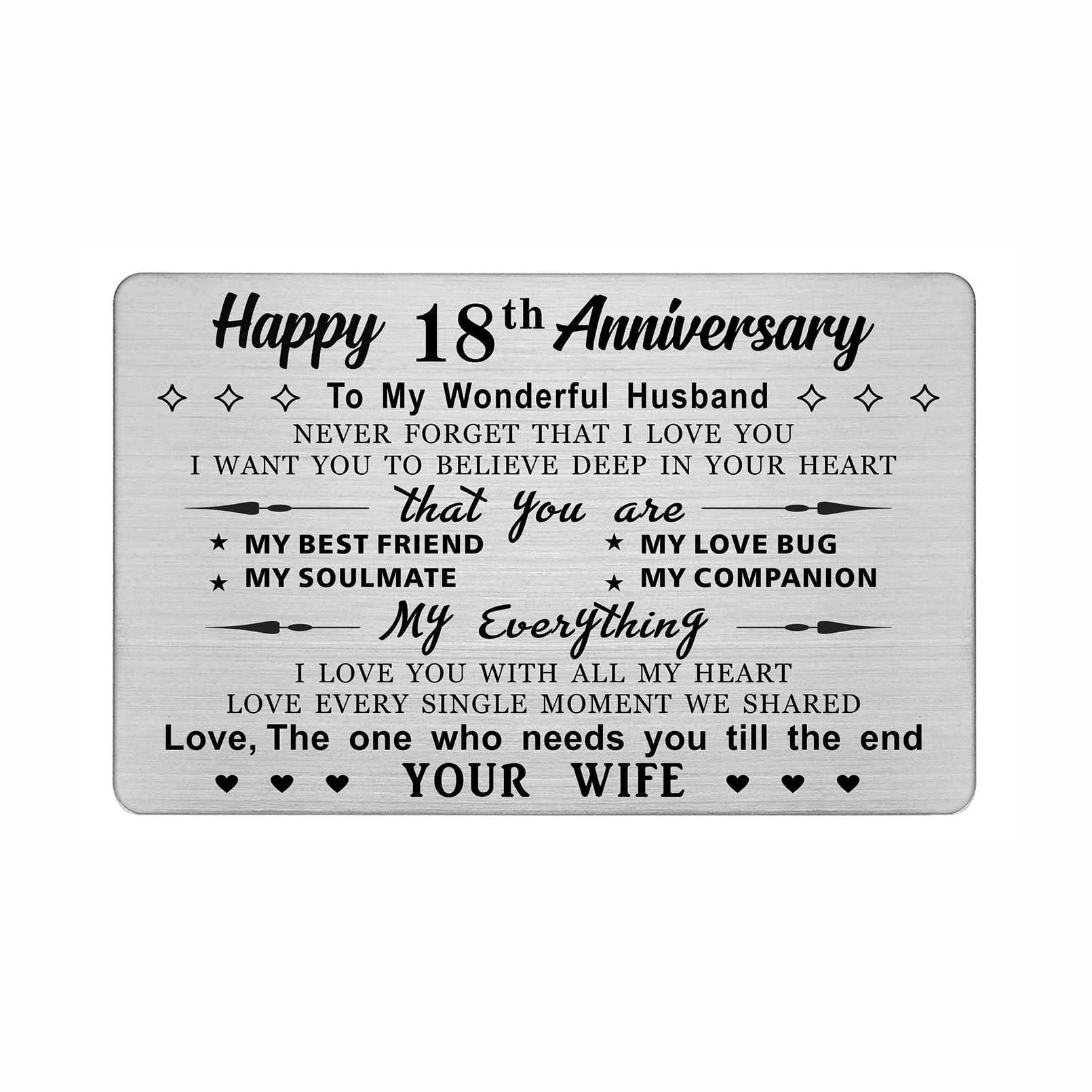 DEGASKEN 18th Anniversary Card Husband Him, I Love You With All My Heart, 18 Year Wedding Gifts Metal Keepsake Greeting Card