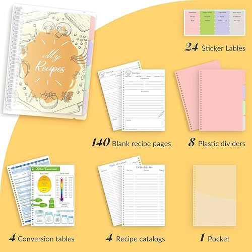Miniatura 2 de Libro de recetas en blanco para escribir en tus propias recetas, carpeta de recetas familiares de tapa dura extraíble de 8.5 x 11 pulgadas con