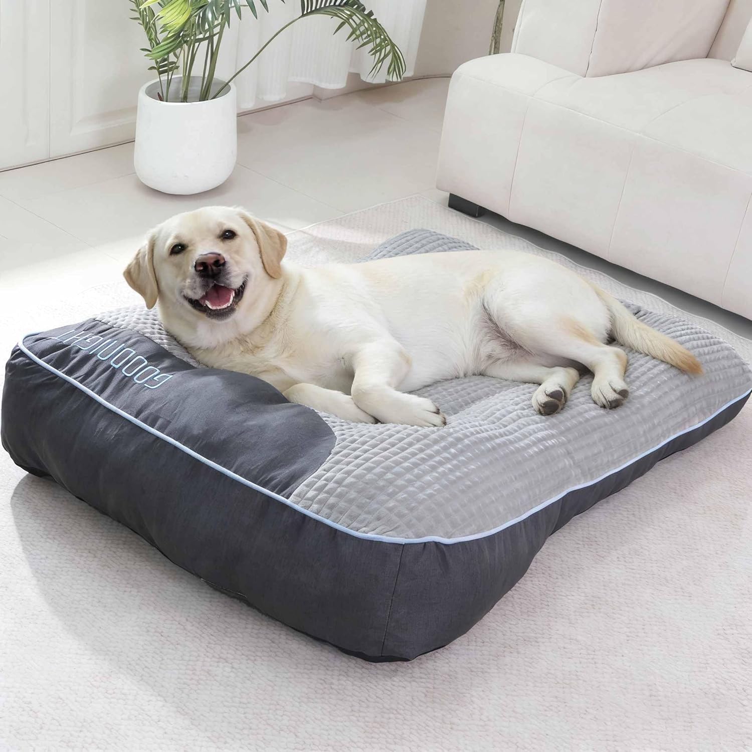 Extra Thick Soft Orthopedic Dog Bed - Comfortable Flat Pet Bed for Large Dogs Up to 90 lbs, Reasonable Curves Pad with Non-Slip Bottom & Room to Move Freely (Grey, 39" L x 30" W x 8" Th)