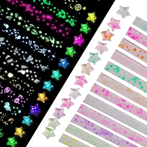 Star Origami, Colorful Decorative Paper Strips, Lucky Star Paper Strips, DIY origami star paper strips (12 colors of glowing star origami/210 sheets) - Luminous 12-color (210) sheets
