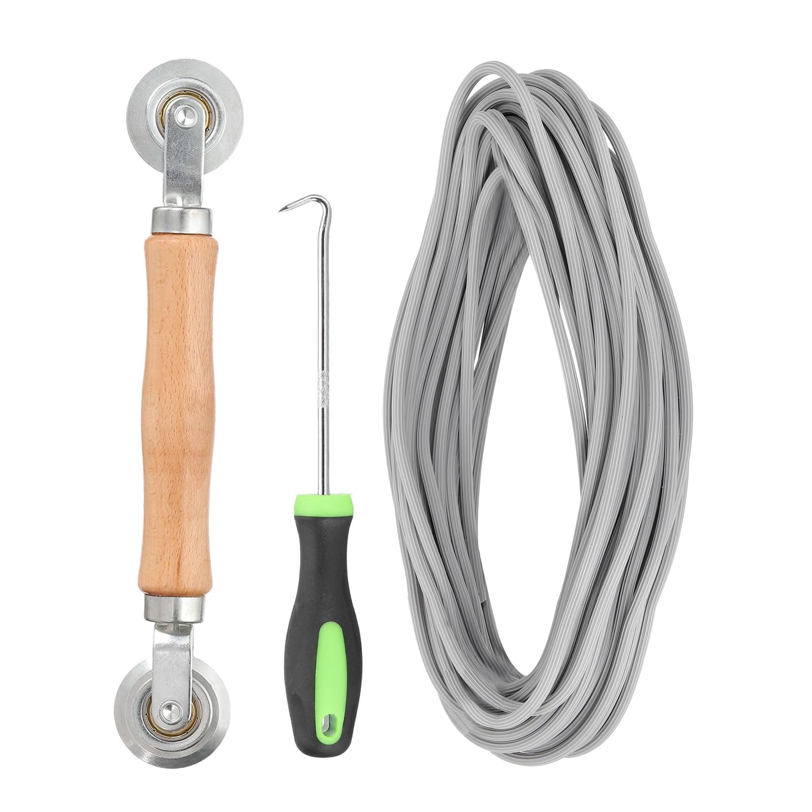 QUARKZMAN Kit De Reparación De Pantalla, Spline Para Mosquitero De 0.16" X 24.9 Pies Con Rodillo Y Gancho De Extracción Para Instalación Y Reemplazo De Malla En Puertas Y Ventanas, Gris