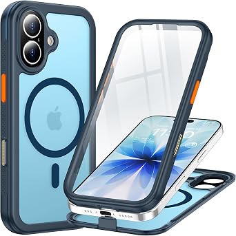 xiwxi Magnetic for iPhone 17 CaseCompatible with MagsafeWater-ResistantCamera Control ButtonMil-Grade Drop Protection Translucent Matte Full-Body Shockproof Phone Cover,Blue