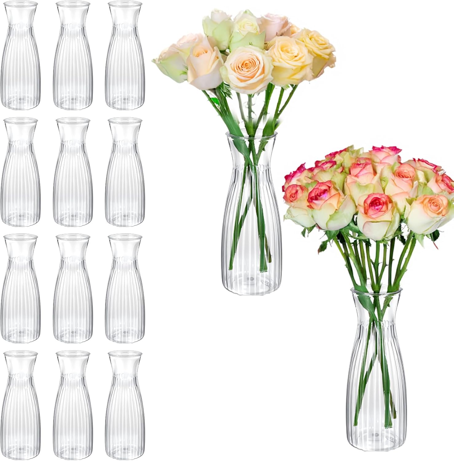 12Pcs Plastic Bud Vases Bulk Small Plastic Vases, Clear Container for Flowers Height Shatterproof Bud Vase, Mini Vintage Floral Vase for Home Decor, Living Room, Office Decoration, Housewarming Party