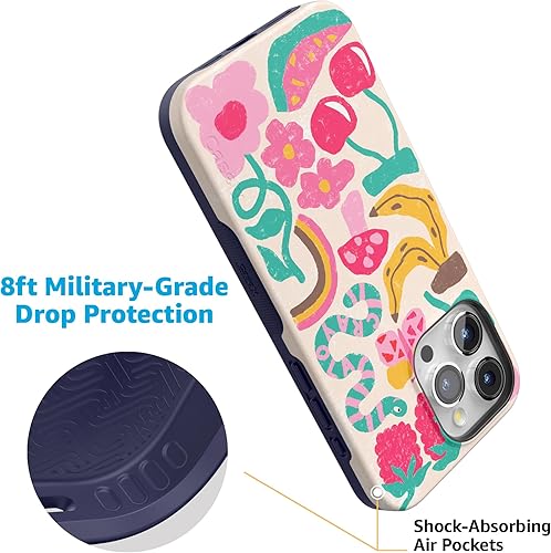 Vista 1370 de Casely Funda para iPhone 15 Pro Jardín Secreto Flores mixtas Funda atrevida Compatible con MagSafe y botón de acción Jardín Secreto Floral