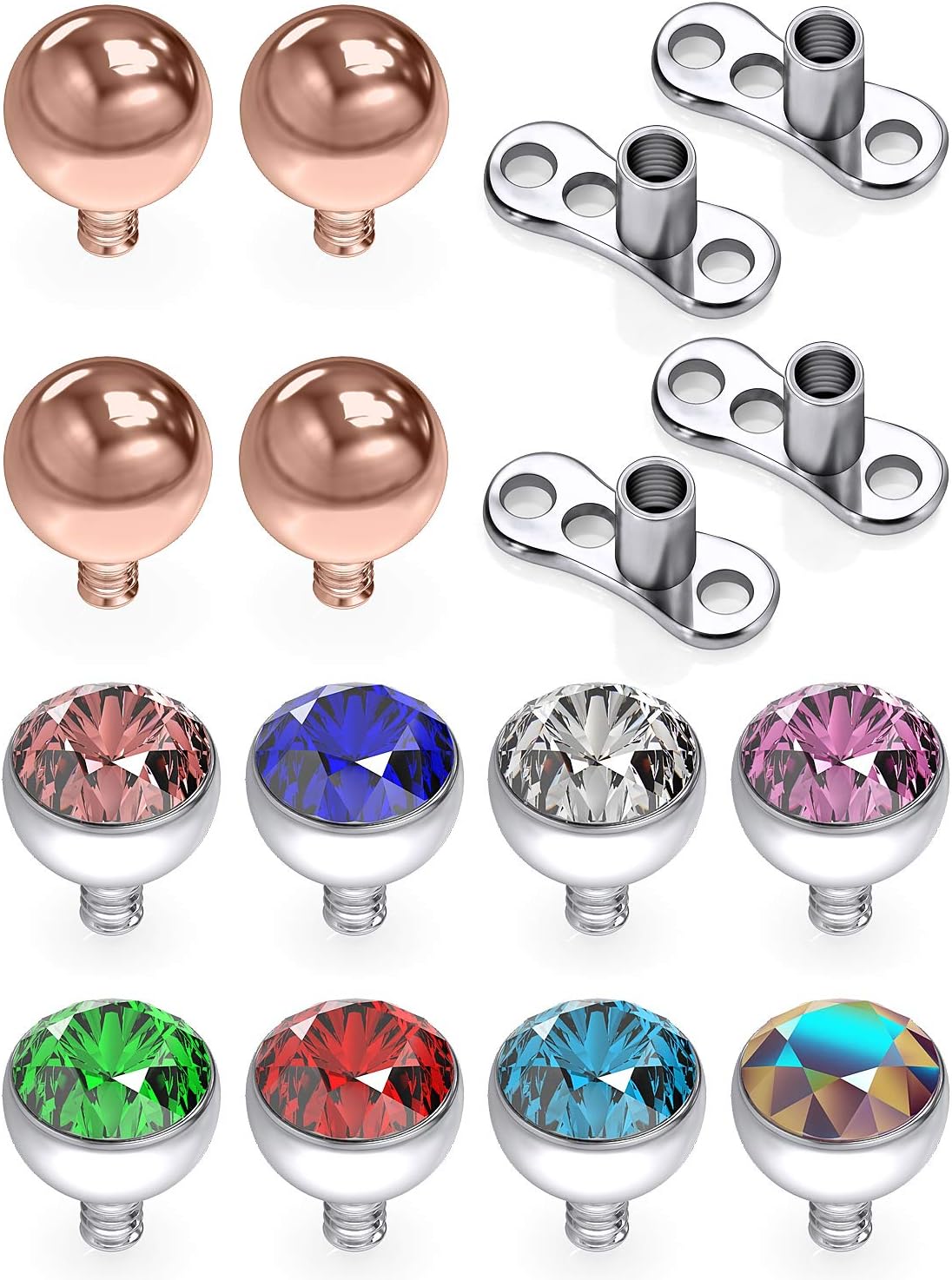 Prjndjw16Pcs 14G Dermal Anchors Tops and Bases Clear CZ 316L Surgical Steel Microdermals Body Piercings Jewelry for Women Men