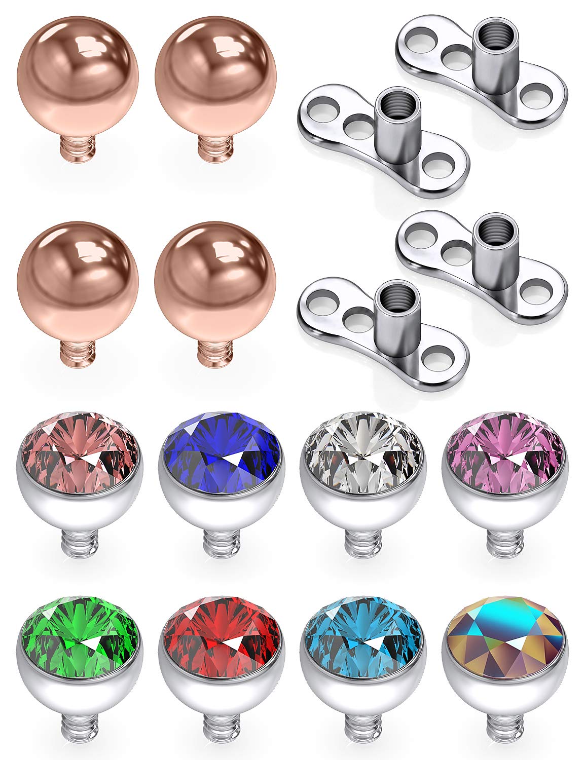 Prjndjw16Pcs 14G Dermal Anchors Tops and Bases Clear CZ 316L Surgical Steel Microdermals Body Piercings Jewelry for Women Men