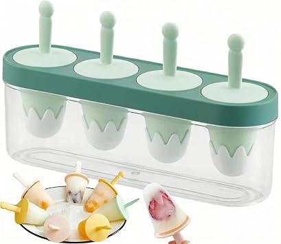 Mini Baby Popsicle Mold Set 4 Pieces Silicone Popsicle Maker Ice Cream Molds DIY Frozen Ice Pop Molds Kitchen Accessories Easy Release Reusable BPA Free for Summer Homemade Cakesicles Green