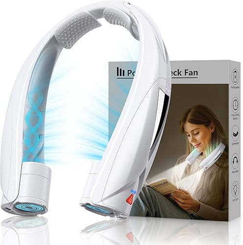 Miniatura 10 de Ventilador de cuello – Ventilador de cuello portátil con luz LED para libros, batería de 6 a 20 horas de duración, 6 velocidades ajustables, USB-C