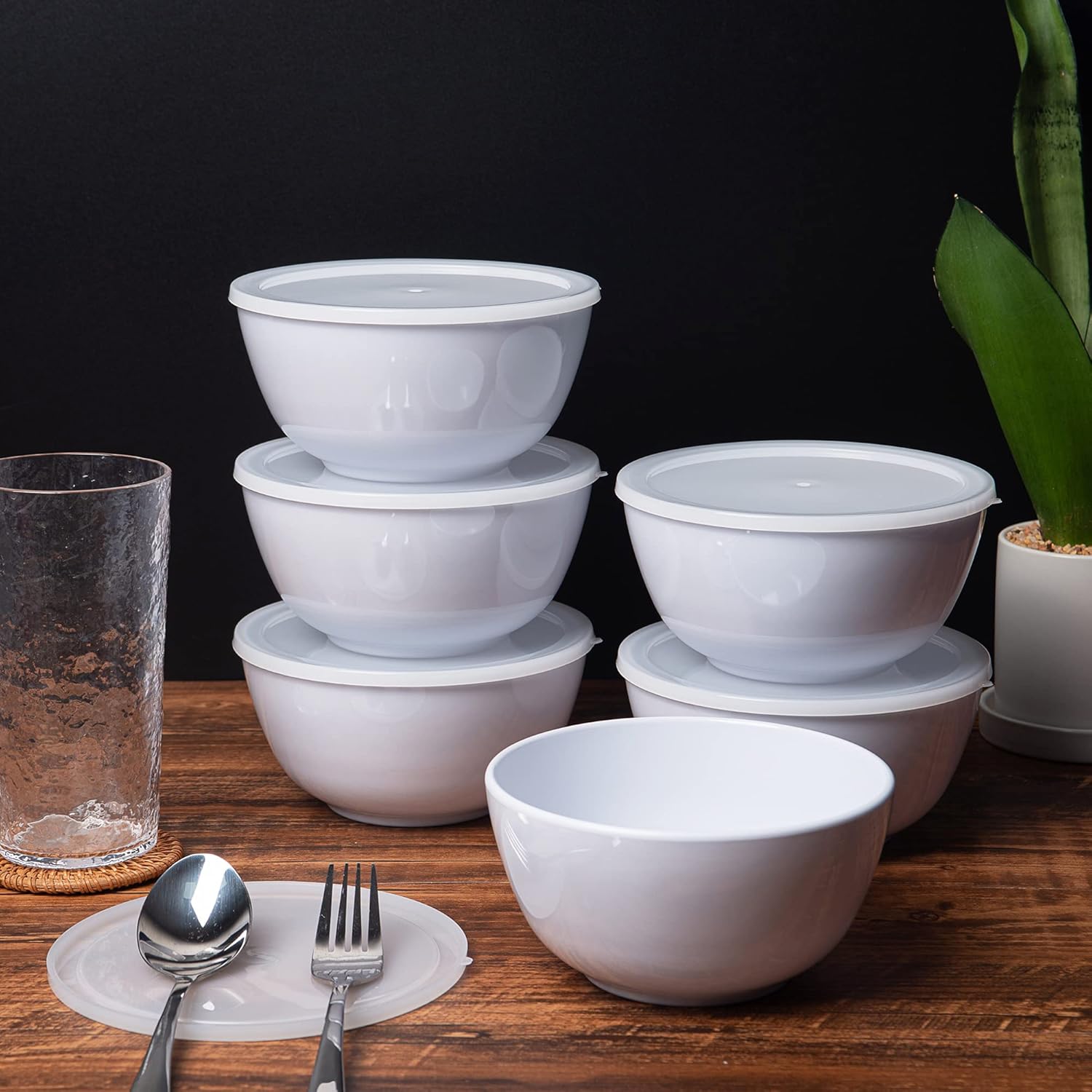 KX-WARE Melamine Bowls with Lids set - 28oz 6inch 100% Melamine Cereal/Soup/Salad Bowls, Set of 6 White | Shatter-Proof and Chip-Resistant Dishwasher Safe, BPA Free - Image 4