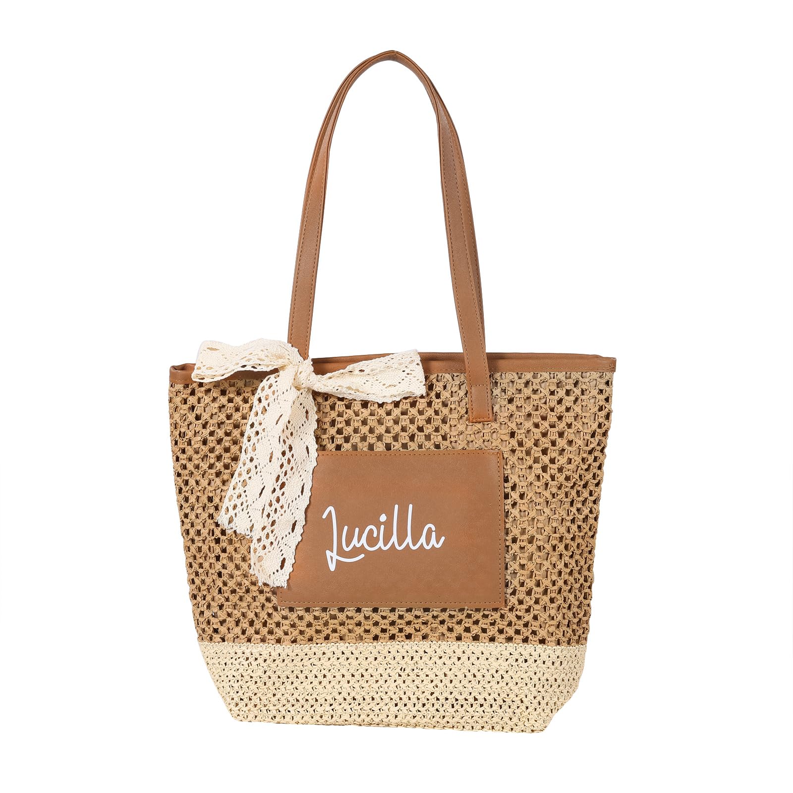 Jeweidea Bolso de Playa Personalizado para Mujer con Nombre Bolso Rafia Mujer Verano Tote Bohemio para Playa/Viajes/Piscina