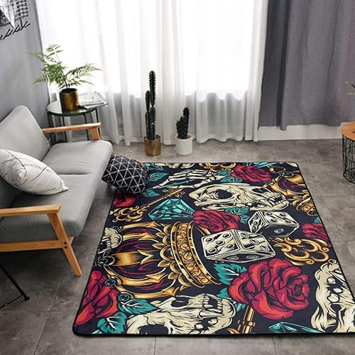 Miniatura 6 de Alfombra de área contemporánea y elegante alfombra multiusos para sala de estar, dormitorio, alfombra al aire libre, corona, calavera, dados llaves,