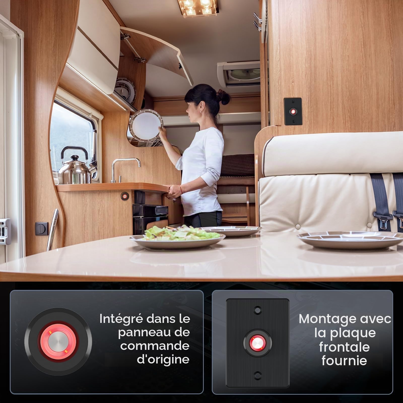 acegoo Interrupteur de gradateur 12V Camping-car bouton-poussoir dimmer avec lumière annulaire rouge pour bateau camion voitures éclairage et bande lumineuse LED, DC12-24V 6A aluminium (Noir)