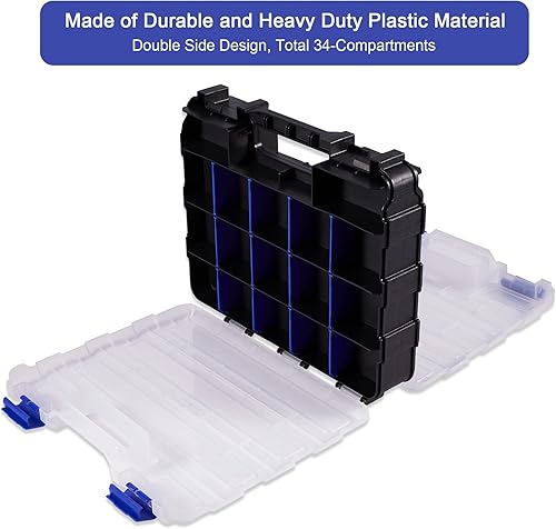 Miniatura 4 de Caja organizadora de herramientas con 34 compartimentos y divisores extraíbles, caja de herramientas de plástico duradero de doble cara