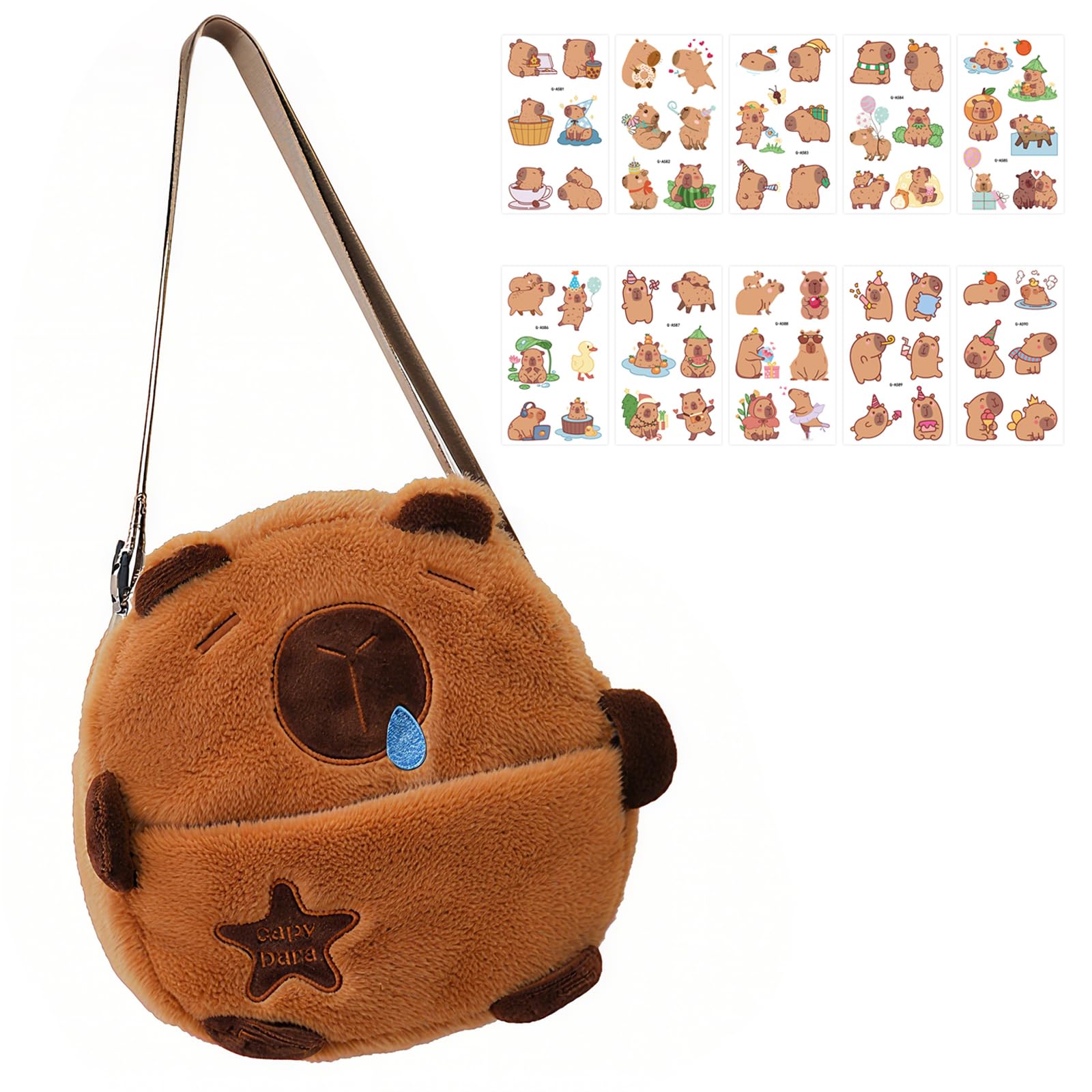 ZhouWei Capybara plecak, plecak Capibara o dużej pojemności z regulowanym paskiem na ramię i 10 tymczasowymi tatuażami, urocza torba na ramię ze zwierzętami dla dziewcząt i chłopców, do szkoły