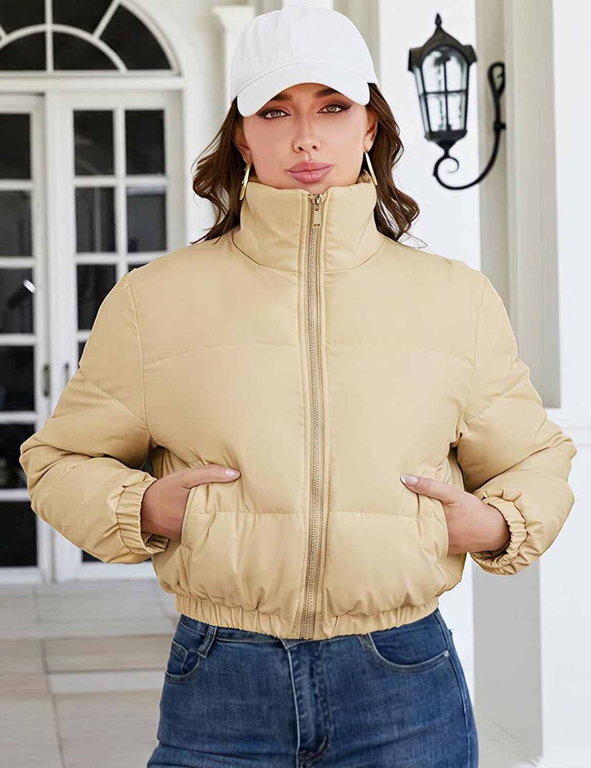 Gihuo Women's Cropped Puffer Jacket Zip Up Winter Short Quilted Jackets Bubble Coat - Image 3