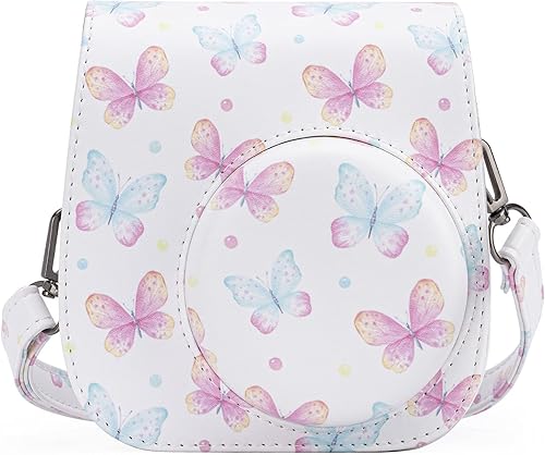 Miniatura 7 de Frankmate Funda protectora compatible con cámara de película instantánea Fujifilm Instax Mini 12 11 9 8 con bolsillo y correa ajustable (mariposa