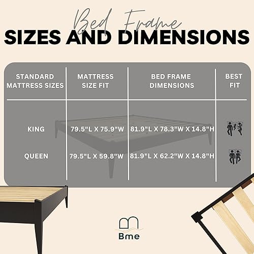Miniatura 21 de Bme Dinkee - Base de cama de tamaño matrimonial sin cabecera, 15 pulgadas, minimalista y moderna, madera de acacia, 12 listones de madera para