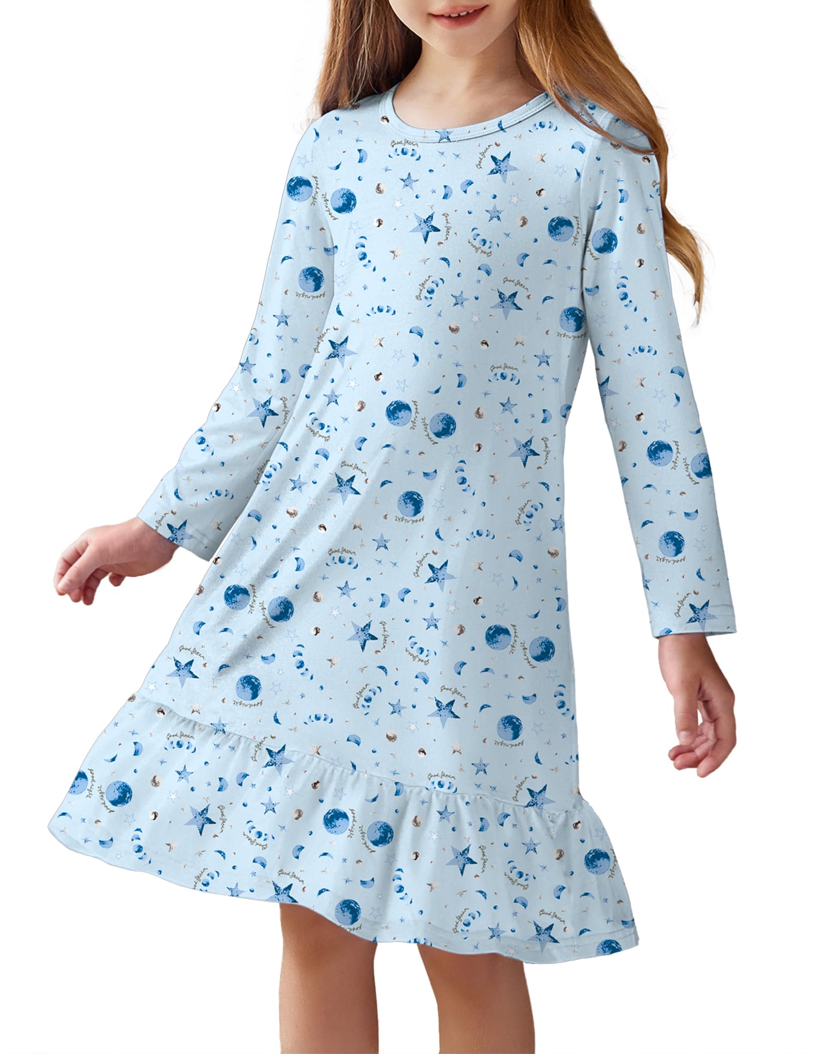 Arshiner Nachthemd Mädchen Langarm Schlafanzug Kinder Schlafkleid Rundhals Nachtkleid Winter Nachtwäsche für Mädchen A-Linie Nightdress 4-12 Jahre