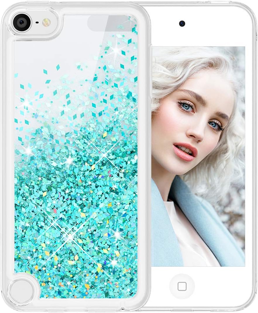 Maxdara Glitter iPod Touch 5 6 7 Case, iPod 5th 6th 7th Generation Girls Women Case Floating Liquid Bling Sparkle Pretty Case for iPod Touch 5th 6th 7th Generation (Teal)