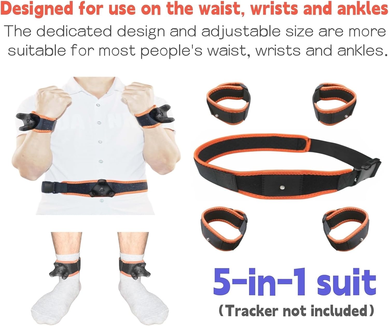 VR Tracker Straps 5 in1(New Model for 2024), for Vive Tracker, Ultimate Tracker, Tundra Tracker–vr game Full Body Tracking Belt in VR Chat, Dance Dash, and Other FBT apps