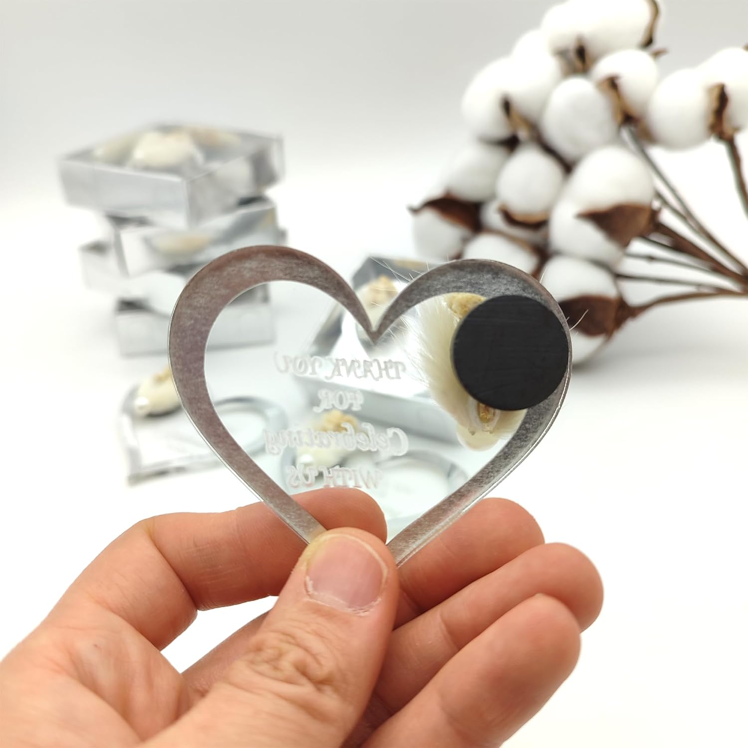 Party Favor for Guest, 18 Sets of Silver Acrylic Heart Magnet for Bridal Shower Gifts, Elegant Return Favor, Fridge Magnet for Baby Shower Favors