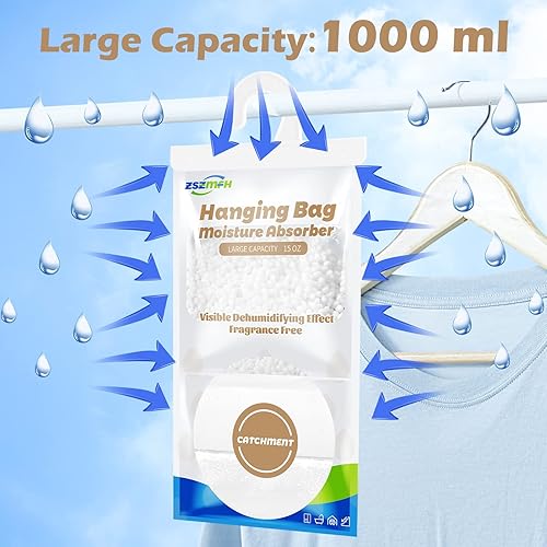 Miniatura 8 de ZSZMFH Paquete de 8 bolsas colgantes absorbentes de humedad, paquetes de humedad sin fragancia, bolsas deshumidificadoras de 15 onzas que atrapan
