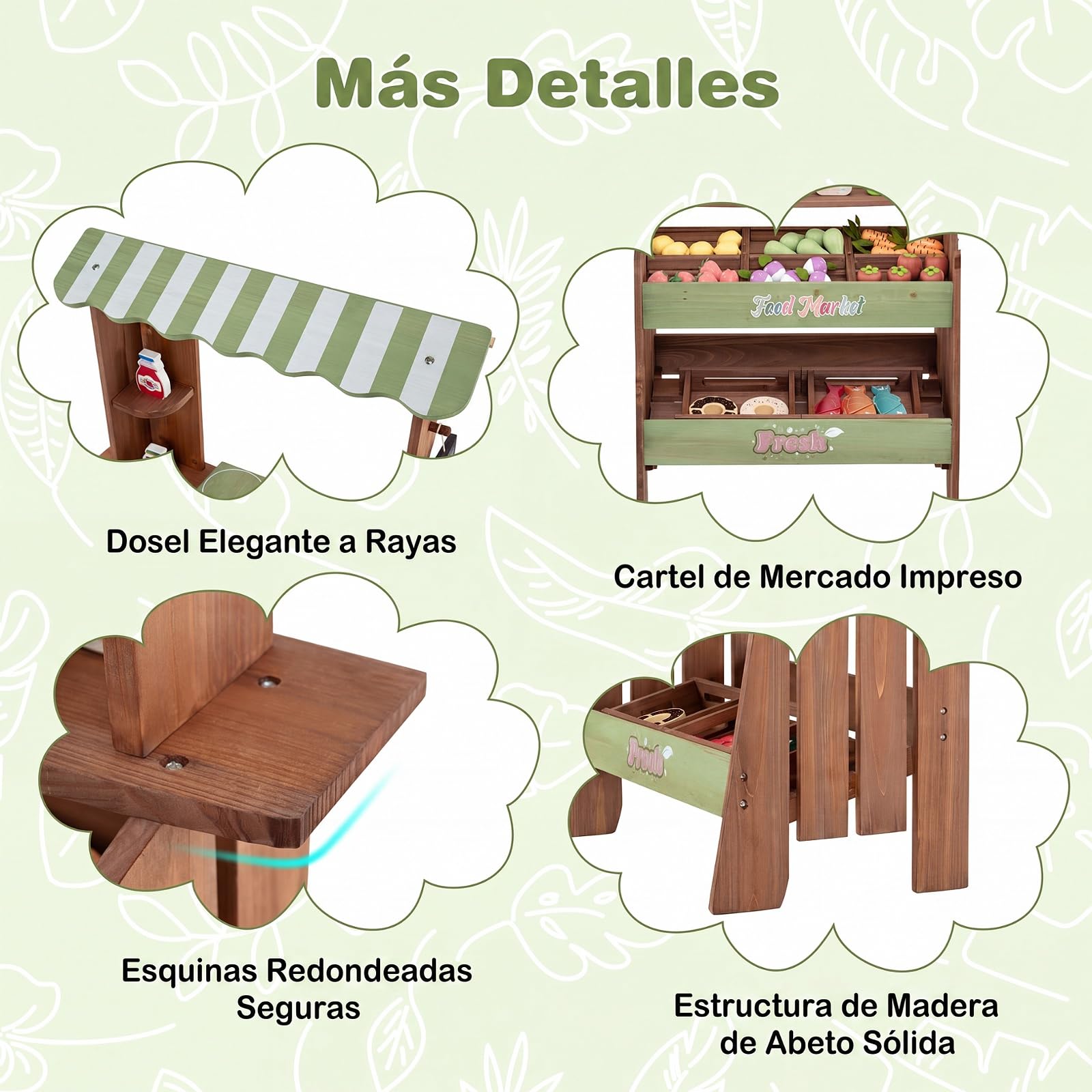 COSTWAY Tienda de Comestibles de Juguete para Niños, Supermercado Infantil | Madera de Abeto, con Toldo, Pizarra y Varios Accesorios, Soporte Puesto de Mercado Infantil para Interior Exterior 3+ Años