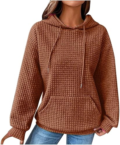 Sudaderas de otoño para mujer, sudaderas clásicas de punto con cordón de ajuste, a la moda, sin botones, de manga larga, con bolsillos, tops de gran