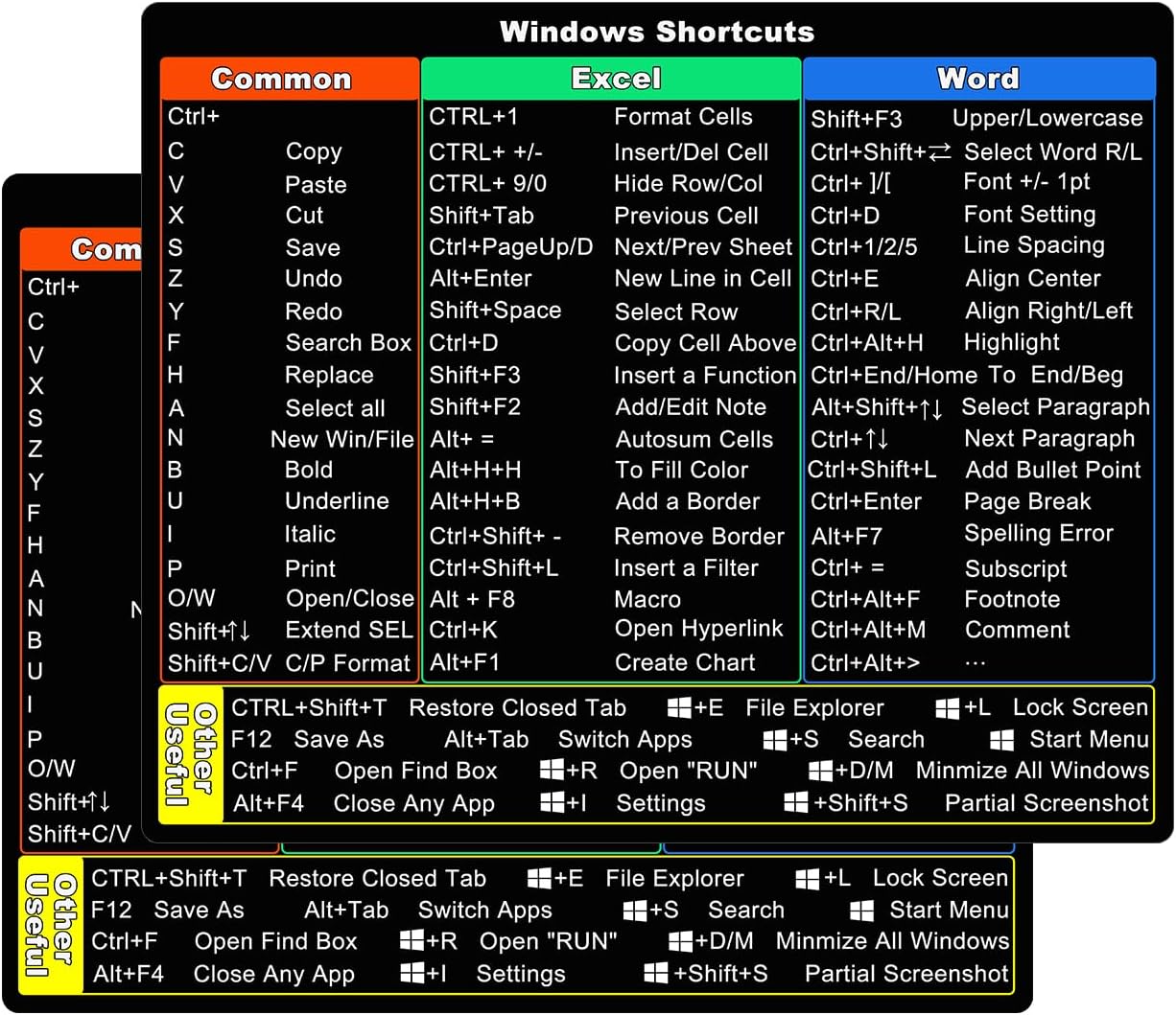 KEANBOLL Windows Shortcut Sticker-2 Pack Microsoft Windows + Word/Excel Quick Reference Guide Keyboard Shortcut Stickers, Laptop Keyboard Shortcuts Stickers for Any PC Laptop or Desktop