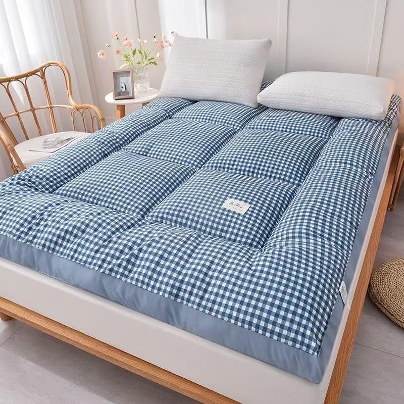 Removable Japanese Floor Futon Mattress Twin Bed Size 4 Inch Thick Foldable Floor Mattress Memory Foam Sleeping Mat is Suitable for Guests, School, nap, RV Trip (Blue, 180cm×200cm)