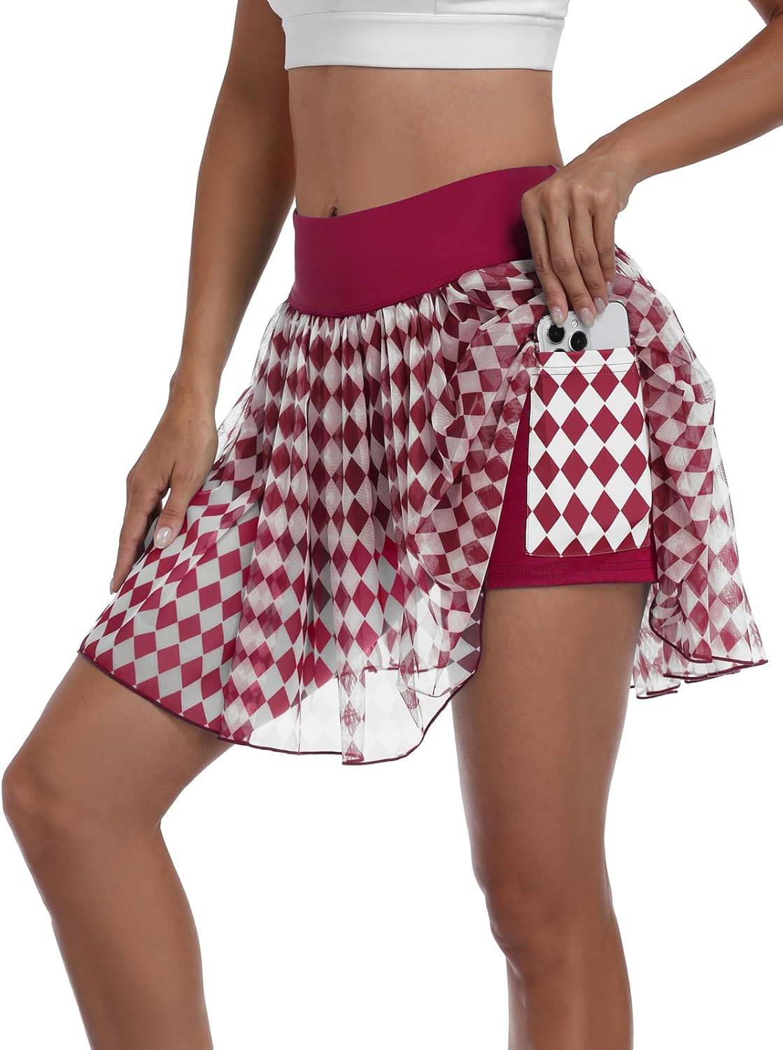 BLEVONH Mesh Skorts for Women Argyle Pleated Tennis Skirt with Shorts Underneath Mini Golf Skort Athletic Pockets - Image 5
