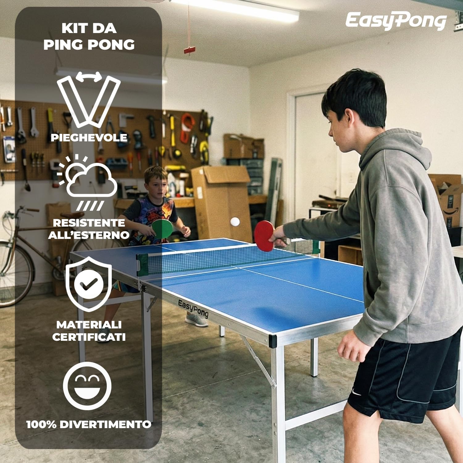 EasyPong | Tavolo da Ping Pong Blu | 182x91cm | qualità Premium | Facile da trasportare | Stabile | Ideale per Esterni e Interni | 2 Racchette + 4 Palline | Tennis da Tavolo | OriginalCup