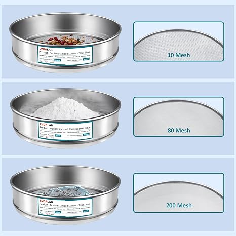 7.9 (20cm) 304 Stainless Steel Lab Sieve, 200+80+10 Mesh Screen Sifter