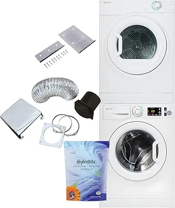 Splendide WFL1300XD Washer & DV6500X Dryer Stacked Bundle with Vent Kit & SK03 Stack Kit Included + Starter Laundry Powder