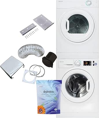 Splendide WFL1300XD Washer & DV6500X Dryer Stacked Bundle with Vent Kit & SK03 Stack Kit Included + Starter Laundry Powder