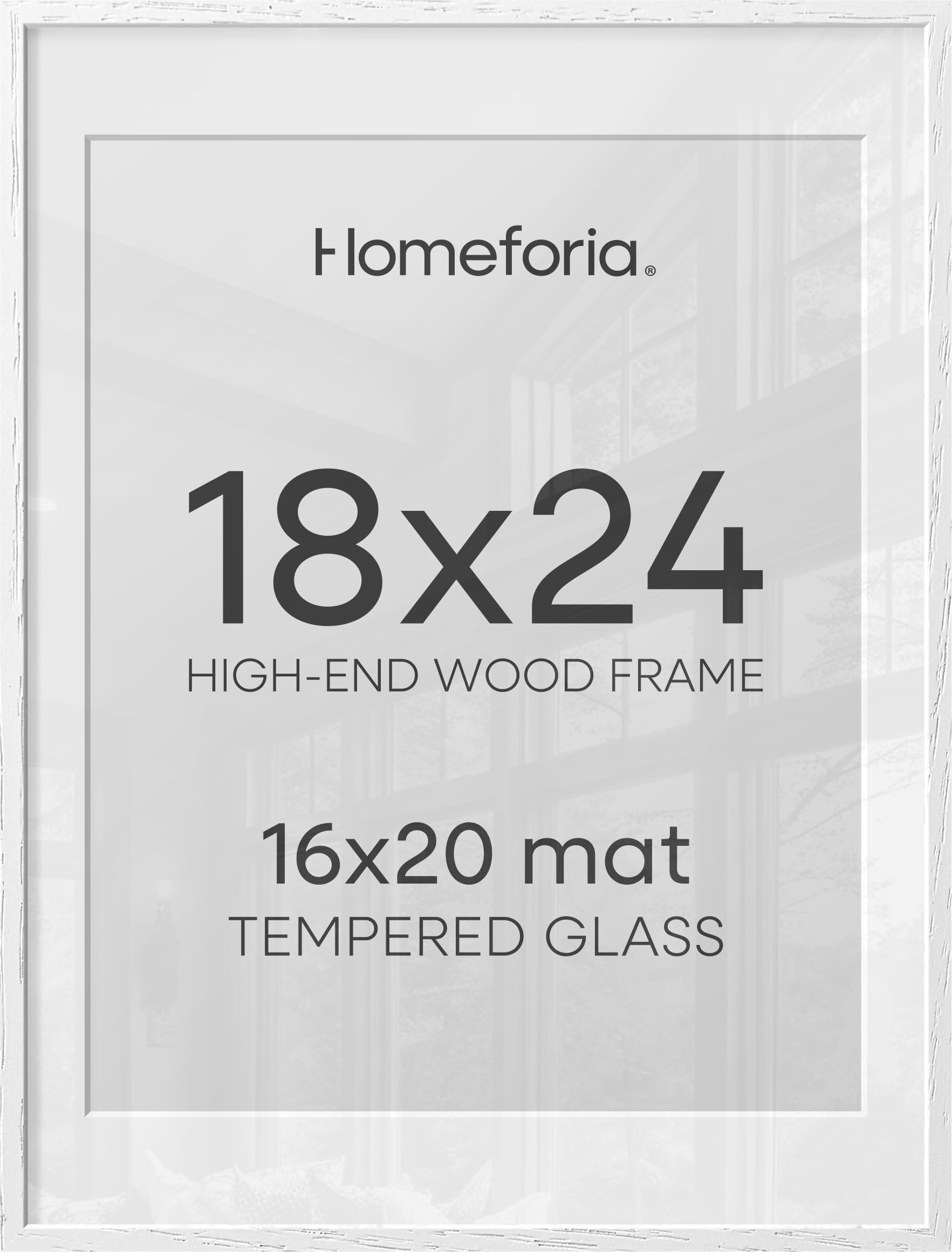 Homeforia 18 x 24 Poster Frame White, High End Oak 18x24 White Wood Picture Frame with Mat 16x20 Photo, 18 x 24 Wooden Frame Matted to 16 x 20, 24x18 Hanging Frames, Tempered Glass, Wall Kit, Set of 2